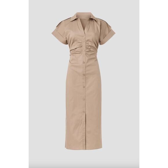 Saunders Beige Ruched Shirt Dress Sz 16 - Picture 4 of 11